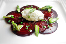Load image into Gallery viewer, Carpaccio - Red Beets - Goat Cheese Mousse - Asparagus
