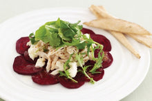 Load image into Gallery viewer, Carpaccio - Red Beets - Chicken Breast - Goat Cheese Mousse - Baby Mix Salad
