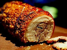 Load image into Gallery viewer, Rotisserie Whole Porchetta. Flame Show Cooking Catering or Drop Off Catering
